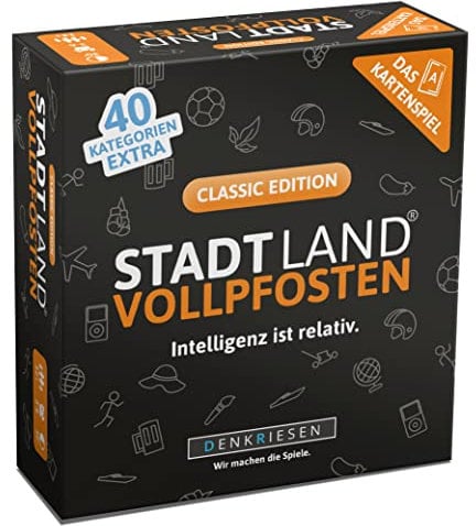DENKRIESEN - Stadt Land Vollpfosten® – Das Kartenspiel - Classic Edition - 'Intelligenz ist relativ.' | Geschenk | Reisespiel | 240 Kategorien | ab 12 Jahren | 3-6 Spieler | Familie | Stadt Land Fluss