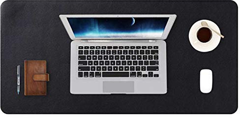 DOBAOJIA Alfombrilla de Escritorio, Protector de Escritorio, Alfombrilla Ordenador, Alfombrilla Teclado y Raton, Tapete de Escritorio, Cuero PU Impermeable+Gamuza Antideslizante (70 x 35cm Negro)