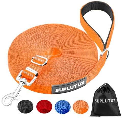 Schleppleine für Hunde, Laufleine für Hunde – Verstellbare Hundeleine mit Gepolstertem Griff inkl. Aufbewahrungstasche, Ideal für Training, Spaziergänge und Outdoor (Orange, 5m/16ft)
