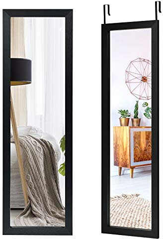 COSTWAY Over the Door Mirror, 120x37cm Full Length Hanging Mirrors with Adjustable Hooks, Wall Mounted Dressing Mirror for Bathroom, Bedroom and Wardrobe (Black)