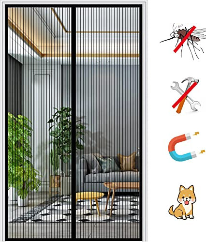 Fliegengitter Tür, fliegengitter balkontür,Insektenschutz Magnet Moskitonetz Automatisches Schließen Balkontür Fliegenvorhang,-Black-a|| 80x210cm(31x82inch)
