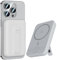 BENKS Magsafe Powerbank 6000mAh, Magnetische Kabellose Powerbank mit Faltbarem Ständer, Mini Power Bank Akku mit USB C Kabel, Externe MagSafe Batterie für iPhone 15/14/13/12 Serie, Weiß