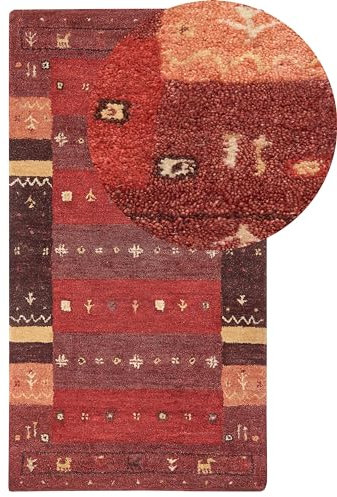 Gabbeh Teppich rot dunkelrot 80 x 150 cm Hochflor mit Muster weich handgetuftet Sinanli