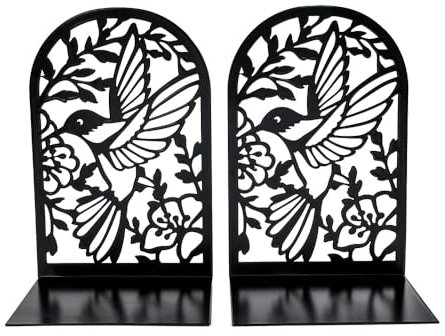Buchstützen Metall-Schwarz Buchhalter Regal, Bookend Holder mit rutschfeste Bücherstopper für Schule Zuhause Büro (1 Paar Schwarz Kolibri)