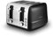 Tower, T20081BLK, Ash 4-Slice Toaster with Dual Controls, Defrost/Reheat/Cancel, 1850W, Black & Chrome