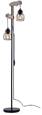 GLOBO Stehlampe Vintage Holz Stehleuchte Industrial Design Standleuchte Retro, höhenverstellbar, Fernbedienung dimmbar, 2x RGB LED 8,5W, LxBxH 38,5x23x150 cm