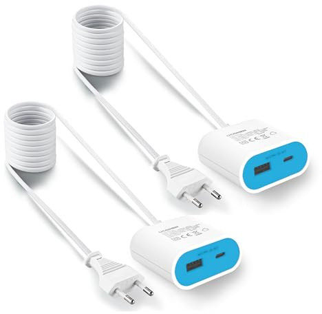 UCOMEN USB C Ladegerät mit Kabel integriert 1,5m, 17.5W USB Stecker Netzteil ideal für Nachttisch, Schreibtisch, Küche oder Reisen, blau 2 Pack