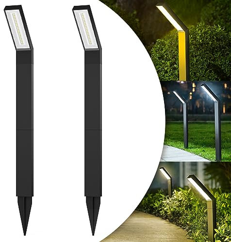 WAFTING Solarlampen für Außen Garten, 2 Wasserdichte Solar-Gehwegleuchtens, 3 Lichtmodi, Auto Arbeiten, Aluminium-Solar-Landschaftsleuchten für Garten, Deck, Rasen, Hof, Weg, Einfahrt