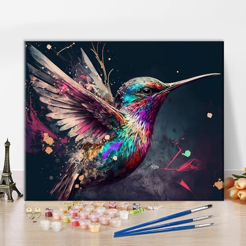 Malen nach Zahlen für Erwachsene Ölgemälde Kolibri Acrylmalerei nach Zahlen Einfache Malen nach Zahlen für Anfänger Aquarellmalerei nach Zahlen für Heimdekoration Modernes Kunstwerk 16x20 Zoll