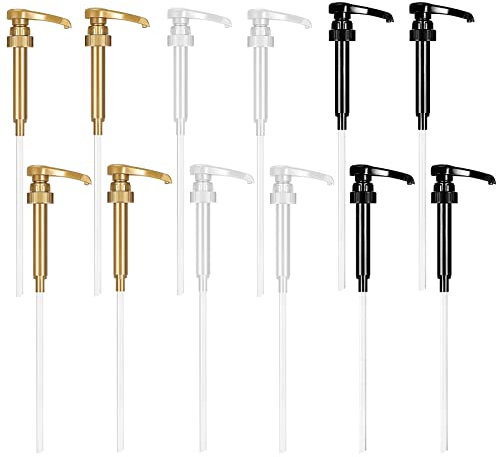 12 Pack Syrup Pump, Coffee Syrup Pump Fits 750ml/25.3Oz, 28-400 Skinny Syrup Pump, Syrup Pump Dispenser for Glasses Bottle Bar Flavoring Shampoo (Black, White, Gold)