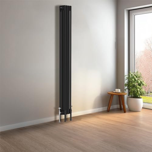 NRG Cast Iron Radiator Four Column 1800x200mm Black Traditional Column Cast Iron Style Radiator Central Heating Radiator Perfect for Bathrooms, Kitchen, Living Room