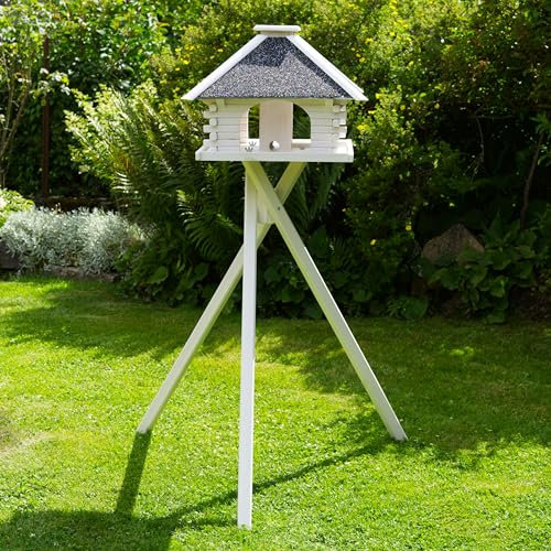 Vogelhaus V20 Weiss (Vogelhaus mit Ständer, Weiss, Dach Stein anthrazit/grau)