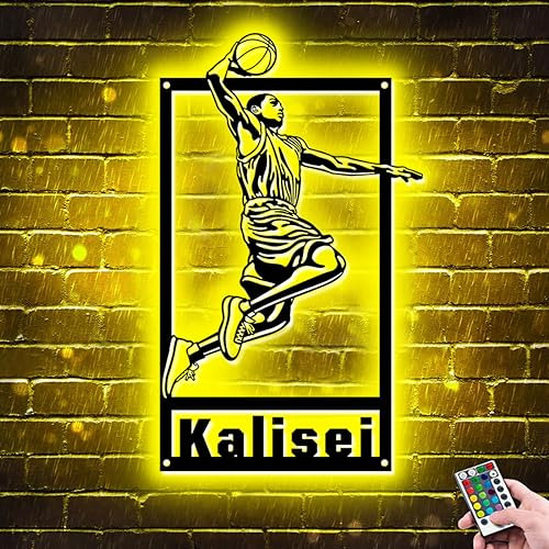 ASD Jewerly Personalisiertes Basketballspieler Metallschild mit LED Licht, individueller Name und Nummer, Basketball Neonschild, Weihnachten, Geburtstag, Basketball Kindergeschenk