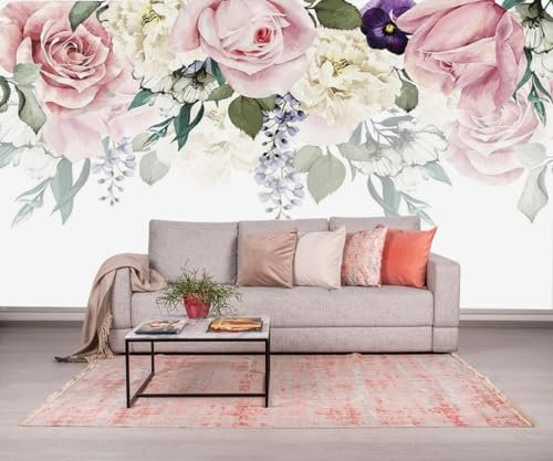 Papier Peint Panoramique 3D Soie, 200 x 150 cm Roses Roses - Papier Peint Panoramique Fleur Plantes Grandes Murales Poster pour Salon, Adulte Chambre d'enfants, Étude Décoration