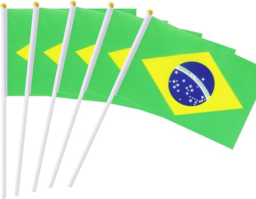 Brasilianische Flaggen, 20 Stück, 14 x 21,6 cm, kleine Handflaggen von Brasilien mit Stäbchen, Handwinkel, Brasilien-Flaggen für Fußballspiele, brasilianische Veranstaltungen, Dekorationen,