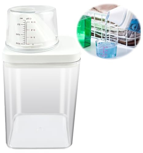 1100ML Dosificador Detergente Lavadora, Transparente Reutilizable, Plastico Dispensador Detergente Lavadora con Vaso Medidor Adecuado para Baño Cuarto Lavado Detergente Ropa Lejía