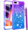 CAIYUNL for iPhone 8 Plus Case Glitter, iPhone 7 Plus Case with Screen Protector, Bling Liquid Floating Sparkle Cute Phone Case, Women Girls Kids Soft Silicone Slim TPU Shockproof Cover -Purple Blue