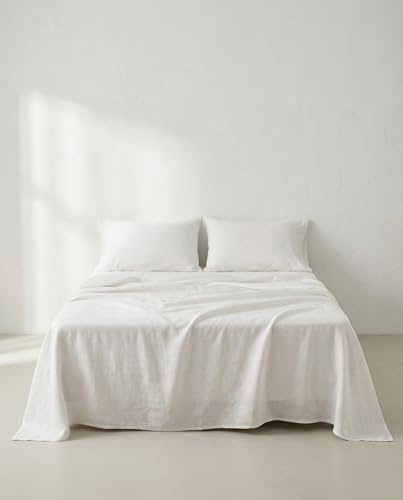 GAMUSI Parure de lit 4 pièces respirante et douce 100 % coton 140 x 190/200 cm Blanc