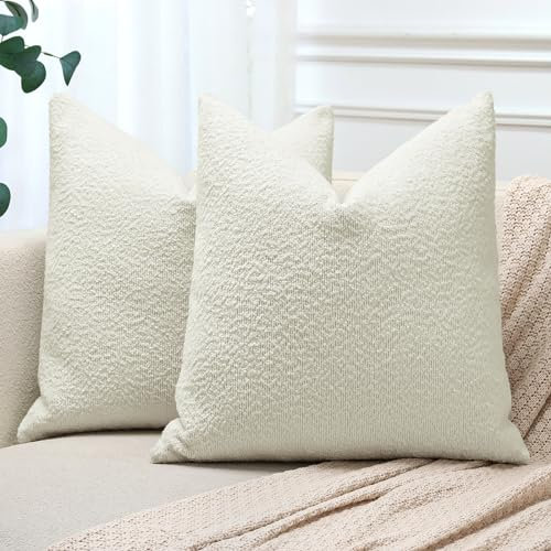 JOTOM 2er Set Boucle Kissenbezüge, Dekorative Weich Einfarbig Wurf Kissenbezug Moderne Kissenhüllen Sofakissen Dekokissen Zierkissenbezug für Wohnzimmer Schlafzimmer Deko (60x60cm, Cremeweiß)