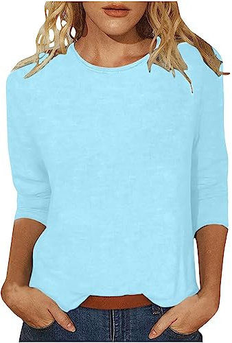 Basic Shirt Damen 3/4 Arm Set: Longshirt Damen Lässig Für Leggings 3/4 Arm Sportshirt Slim Fit Fitness Laufshirt Rundhals Funktionsshirt Atmungsaktiv Unterziehshirt Elegant Sweatshirt