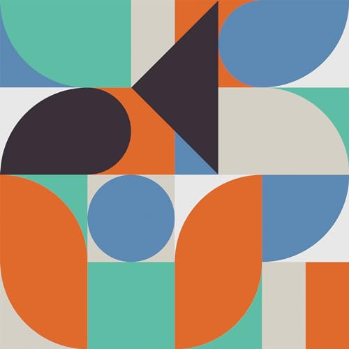 VEELIKE Abstract Geometric Wallpaper Self Adhesive Aqua Blue Orange Geometric Modern Wallpaper for Bedroom Bathroom Patterned Sticky Back Plastic Roll Art Deco Wall Mural Removable 44.5 cm × 300 cm
