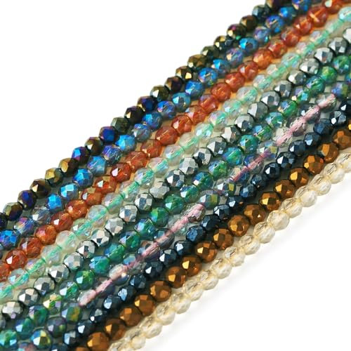 PandaHall - 10 hebras de cuentas redondas facetadas de 2 mm, pequeñas cuentas sueltas de cristal para manualidades, pulseras de la amistad, fabricación de joyas