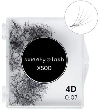 SWEETY LASH - Extension de cils - 500 pcs 4D 0.07 cils volume russe préfait en soie bouquet cils faux cils individuels courbure D et C (4D-0.07D-0.07C-6-14mm) - 6mm C