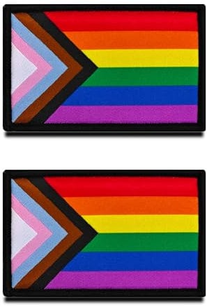 2 Packs LGBTQ Pride Rainbow Pride Process Flag Embroidered Hook & Loop Fastener Emblem Sew On Funny Gay Rights Patches for Clothes Clothing Hats Jackets Jeans Backpack Vest Biker Unifrom