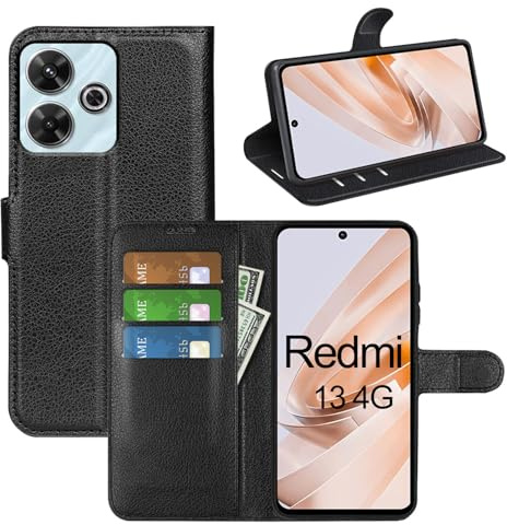 betterfon Handyhülle Kompatibel mit Xiaomi Redmi 13 / Poco M6 | Premium Qualität TPU Klapphülle für Redmi 13 / Poco M6 mit Kartenfächern | Magnetverschluss Handyhülle | Schwarz