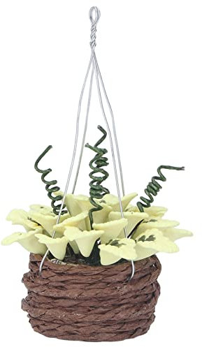 Doll House Hanging Basket with Miniature Bonsai Plant, Exquisite Dollhouse Decor Accessories for 1:12 Mini Dollhouse, for Garden, Easel, and Corridor Decoration