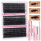 LYMYBETY Individual Eyelashes Kit with Lash Bond & Seal and Applicator and Lash Remover, 280Pcs Mixed 10-18mm D Curl 3D Wispy Natural Russian Cluster Lashes Kit(70+80+90 KIT2, 10-18mm)