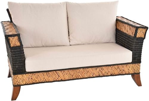 Krines Home Rattansofa Elegance´ Zweisitzer Wohnzimmersofa Rattancouch Korbsofa Natur-Schwarz
