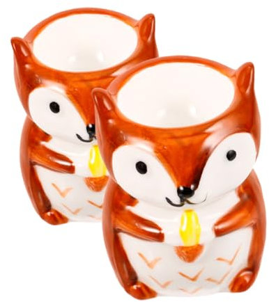 UKCOCO 2pcs Ceramic Egg Holders Fox Porcelain Egg Cups Boiled Stands European Style Carrier Decorative Holders for Breakfast Kitchen Utensil
