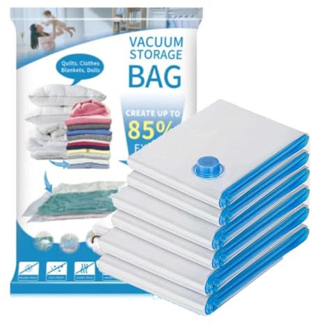 Vacuum Storage Bags Pack of 6 (2 Medium, 2 Large, 2 Jumbo) Reusable Space Saving Bags Saving Upto 85% Vacuum Compression Zipper Storage Bags with Airtight Valve Work with Vacuum Cleaner & Hand Pump