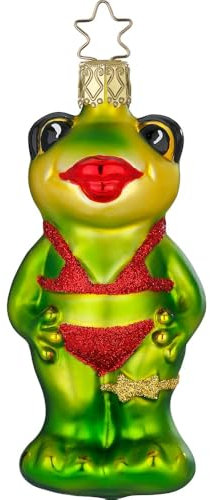 Christbaumschmuck Froschmädchen im Bikini 10,5cm - Glas Figur zum Aufhängen - mundgeblasen & handbemalt - Weihnachtsbaum Anhänger für Weihnachten - Christbaumanhänger & Weihnachtsbaumschmuck Grün Rot