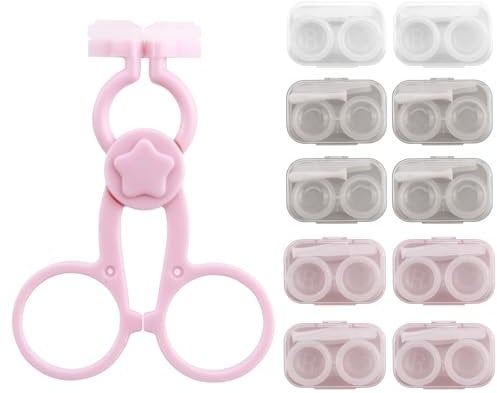 Contact Lenses Applicator with 10PCS Contact Lens Case, Multicoloured Eye Contact Lenses Cases Pink Contact Lens Applicator Tool for Travel