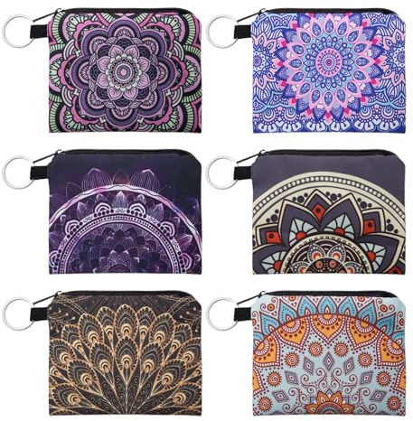 Rebanky 6 Mini Geldbörsen Täschchen Canvas mit Reißverschluss für Kleingeld | Kleine Täschchen Mandala für Münzen, Schlüssel und Kleinteile; passend für Handtaschen