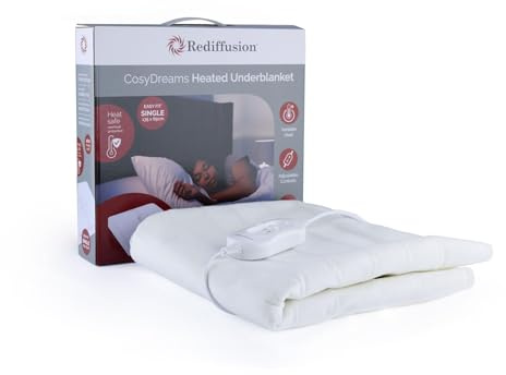 Rediffusion CosyDreams Electric Underblanket, Single Bed, Fitted, Heated, 3 Heat Settings, Machine Washable, Overheat Protection, 1.8M Cable Length, Easy Fit Design, 40W - RED13565W, White