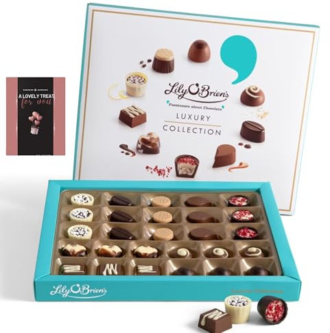 Lily O Brien Chocolate Desserts, 27 Chocolates 270g & Card - Milk, White & Dark Chocolate Gift Selection Box Lily Obriens Chocolates UK - Christmas, Birthday, Valentine, Fathers Day, Mothers Day