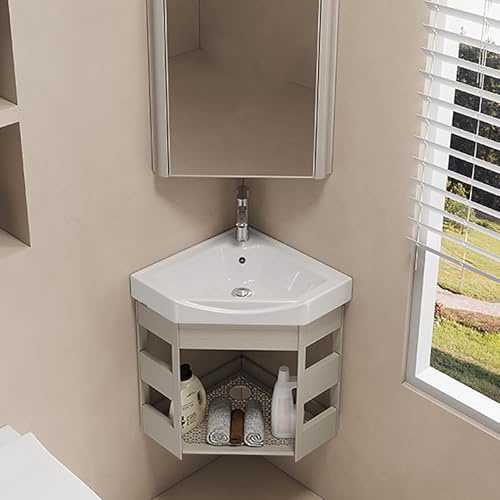 Hynbdes lavabo angolare lavandino bagno piccolo lavandino bagno sospeso lavabo angolare bagno con mobile，adatti per bagni, toilette, camere degli ospiti, piccoli appartamenti cachi-38 * 38