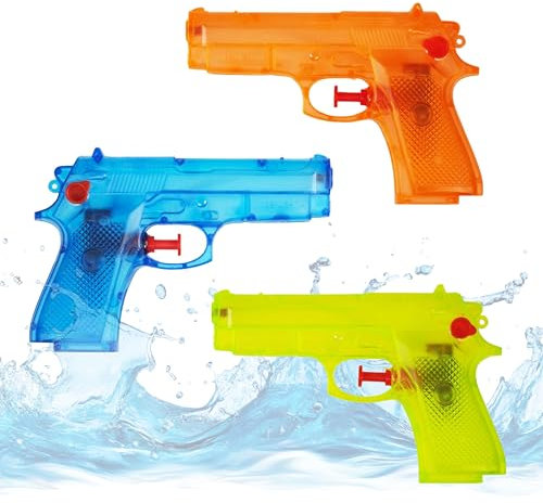 Lot de 3 pistolets à eau multicolores de 15 cm - Très grande portée - Petit mini pistolet pulvérisateur - Pistolet à eau pour enfants