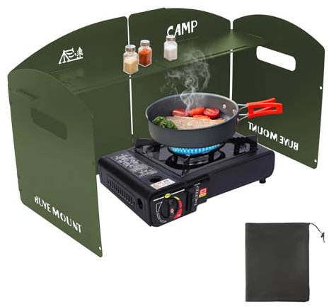 Paravientos Plegable para de Camping Gas: GEEKHOM Protector de Vientos, Fuegos y Quemador con Bolsa - 4 Paneles Acero para Butano, Senderismo, Picnic, Exterior y Acampada