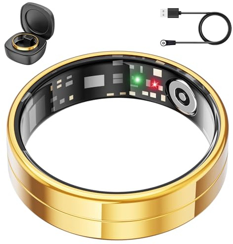 Mingtawn Fitness Tracker für Damen und Herren – Smart-Ring wasserdicht 5 ATM mit Aktivitäts-Tracker, Schlafmonitor, Gesundheit, Schritte, Keine Abonnementkosten, Android iOS（Gold 12）