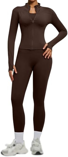 Sport Set Damen Yoga Pilates Outfit Sets Zweiteiler Bequem Elegant Reißverschluss Langarm Oberteile Mit Leggings Zweiteiliges Damen Trainingsanzug Set Sportset