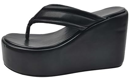 Cocila Tongs Femme Mode Confortable Sandales De Plage Légères Chaussons Été Tongue Piscine Flip Flop Pour Femmes L'Extérieur, Plateforme, Talons Compensés Épais, Chaussures Plage, Sandales, Le noir