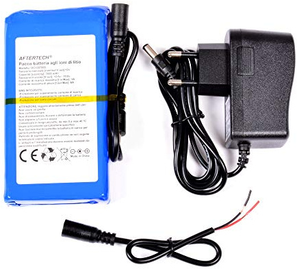AFTERTECH Pacco Batteria Ricaricabile al Litio 12V 7000mAh 7Ah 84Wh 3s1p 130x65x24mm con Caricabatterie F2D4