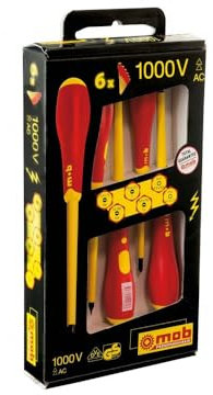 Jeu de 6 tournevis isolés 1000V – Fente + Phillips®, norme NF ISO 8764 / NF ISO 2380 / EN 60900 – manche ergonomique antidérapant, outil professionnel électricien