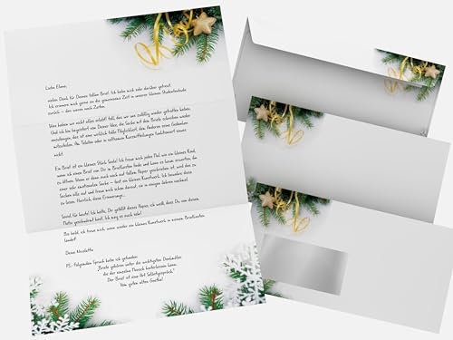 Weihnachtsbriefpapier mit Umschlag 100-tlg | Tannenzweige | 50 Blatt Motivpapier DIN A4 + 50 DIN LANG-Briefumschläge OHNE FENSTER | weihnachtliches Briefpapier-Set