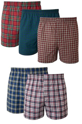 Hanes Men's Tagless Boxer With Exposed Waistband Multi-Packs, 5 Pack - Assorted Plaid, Large