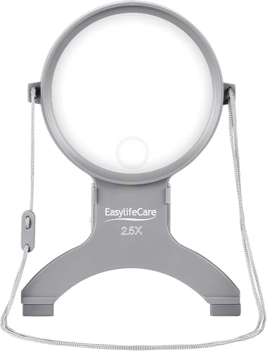 EasyLifeCare Hands Free Chest Rest LED Magnifier - Neck Wear Visual Aid Illuminated Magnifying Glass for Low Vision & Visually Impaired Seniors - Portable - Gifts for Mom, Dad, Grandmother, Women, Men